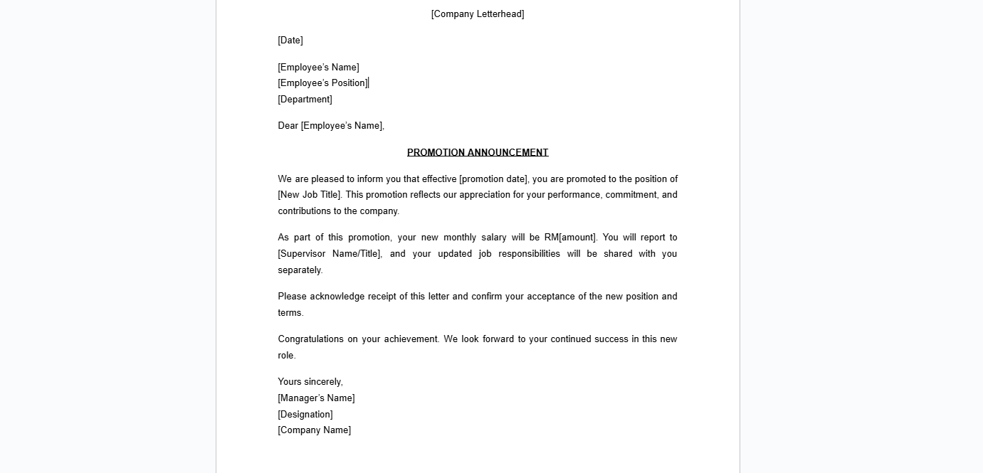 Promotion Letter Template